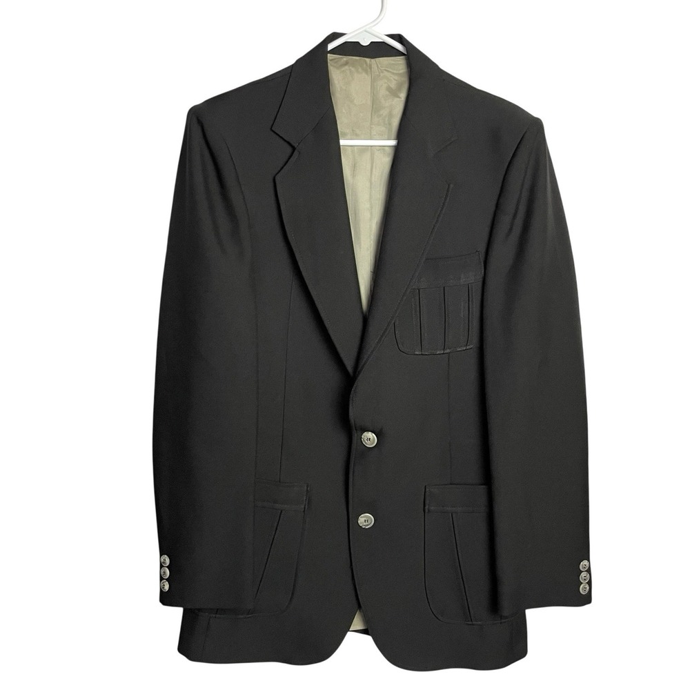 Vintage Angels Flight Blazer Jacket Mens 40L Black 2 Button‎ Vented 70s Disco